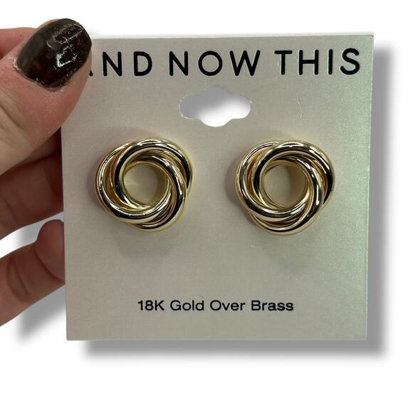 NEW And Now This Earrings 18K Gold over Brass Twisted Hoop Old Money Glamour - Picture 1 of 7